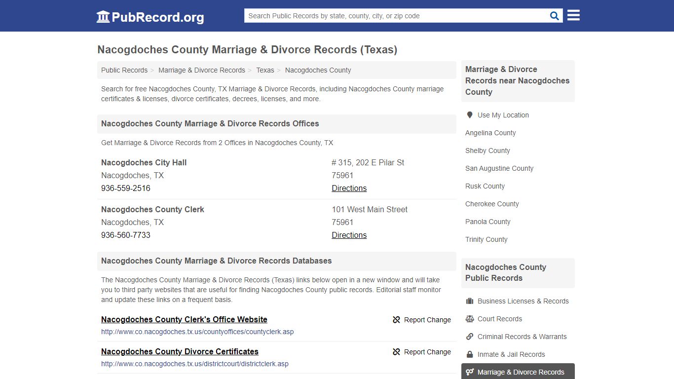 Nacogdoches County Marriage & Divorce Records (Texas)